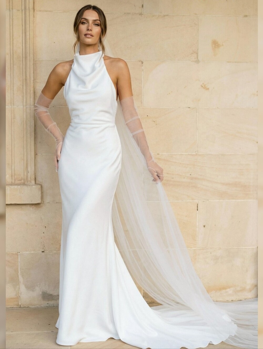 Kissprom Elegant Mermaid White Halter Wedding Dresses Size 4